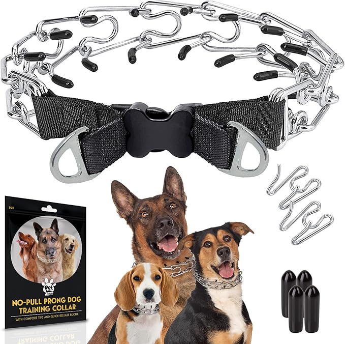 PetJett Choke Collar for Dogs Training Collar Adjustable Prong Collar for Dog Quick Release Pinch Collar for Dog for Small Medium Large Dogs No Pull Walking Tool - Stainless Steel Metal Choker Chain