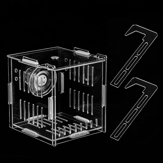 Breeder Box for Fish Tank, Fishes Separator for Aquarium, Acrylic Fish Isolation Tank, Hatchery Incubator with Suction Cups for Small Baby Fishes Shrimp Clownfish Guppy (3.9 * 3.9 * 3.9inch)