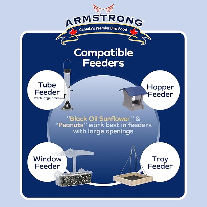 Armstrong Wild Bird Food Combo Pack - Black Oil Sunflower Bird Seed, 25 Pounds and Peanut Halves Bird Seed, 4.4 Pounds - High Protein Source - Ideal for Outside Feeders
