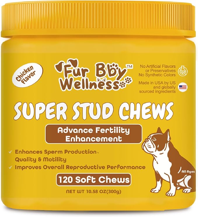 Reproductive Health Supplement for Dogs – Fertility & Breeding Support Chews with L-Carnitine, Zinc, Ginseng & Vitamins – Boosts Reproductive Cells, Testosterone & Vitality – 120 Soft Chews