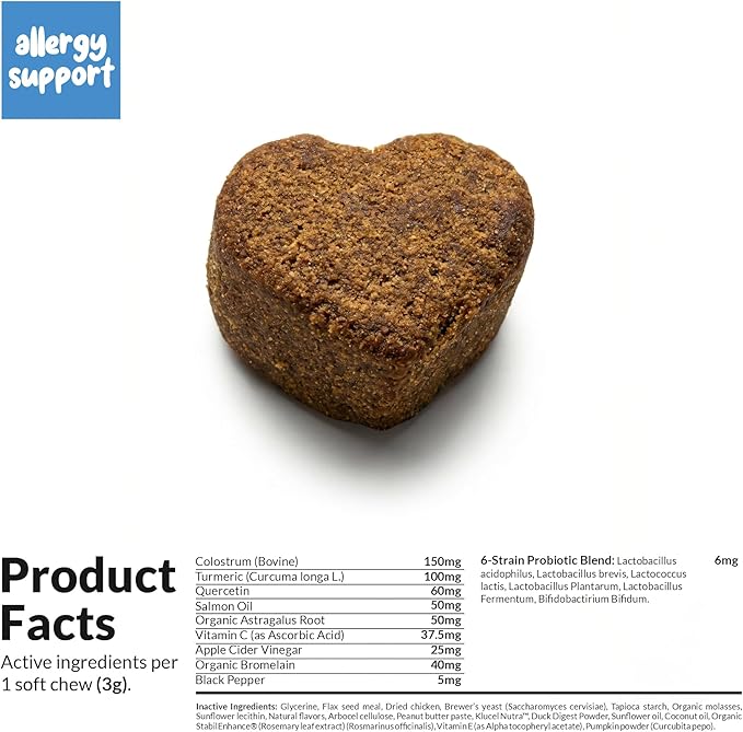 Allergy Support for Dogs - with Vitamin C, Omega 3 and Colostrum - Itch Relief, Allergy Relief for Dogs, Skin Soother - with Probiotics for Immune System Health (Soft Chews)