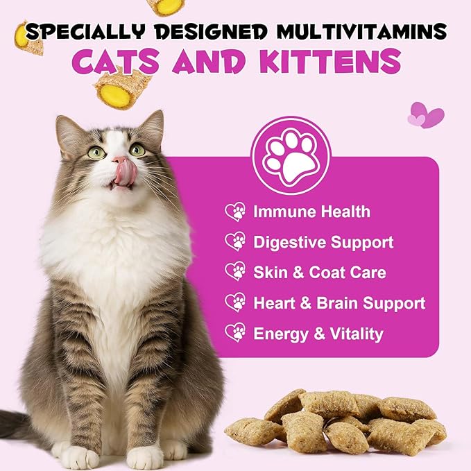 Cat Grass Treats for Cats & Kittens, 15-in-1 Multivitamin Crunchy & Creamy Chews with Omega 3, Lysine & Probiotics for Immune Health, Joint Support, Skin & Coat Care and Digestion Aid, Chicken Flavor