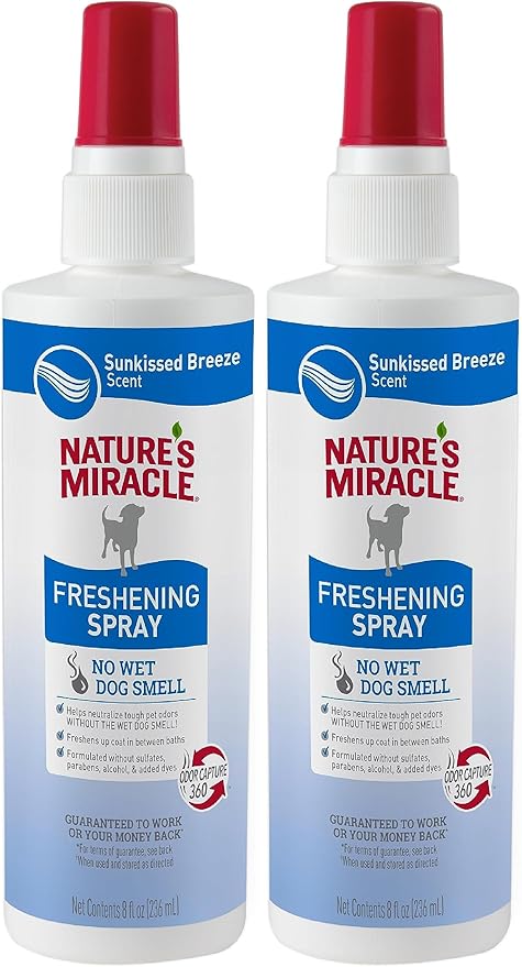 Nature's Miracle Freshening Spray For Dogs Freshens Dog’s Coat Between Baths And Neutralizes Tough Odors With Sunkissed Breeze Scent, 8 Ounces (Pack of 2)