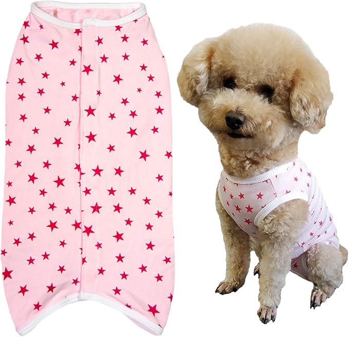 Dog’s Recovery Suit Post Surgery Shirt for Puppy, Wound Protective Clothes for Little Animals(Pink Stars-s)