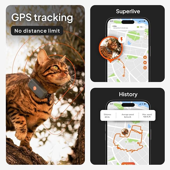 Weenect Cat XS - New GPS Tracker for Cats | Real-time Mini GPS Tracker for Cats | Smallest Model on The Market | Collar Included | Subscription Required