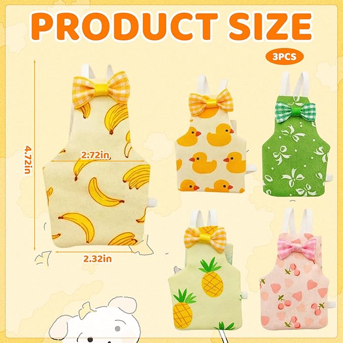 5-Piece Set with Cherry,Bird Diaper, Chicken Diaper, Chicken Diapers for Indoor Chickens, Pineapple, Yellow Duck, Banana, and Bow Designs, Soft Fabric