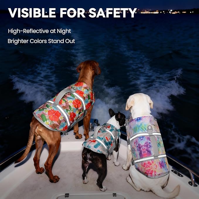 VIVAGLORY Rip Stop Dog Life Vest, Swimming Vest with Handle, Buoyancy for Doggy Puppy, Dog Life Jacket for Swimming & Boating, M, Multicolor