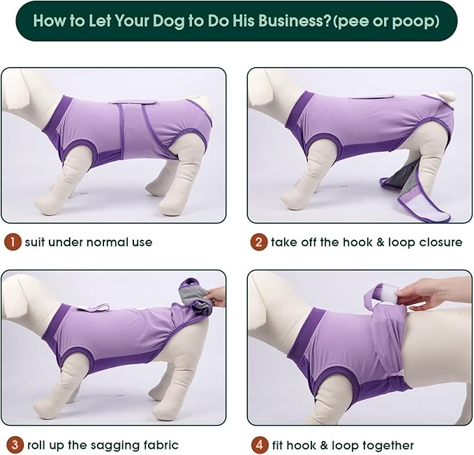 Kuoser Recovery Suit for Dogs After Surgery, Soft Dog Surgery Suit Female Male, Breathable Pet Surgical Recovery Shirt, Anti Licking Dog Onesie for Abdominal Wounds Cone Alternatives, Purple XS
