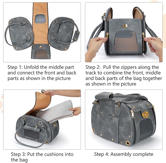 PetsHome Dog Carrier Purse, Pet Bag Bling Waterproof Premium Leather Pet Travel Portable Bag for Cat and Small Dog Home & Outdoor Small Grey