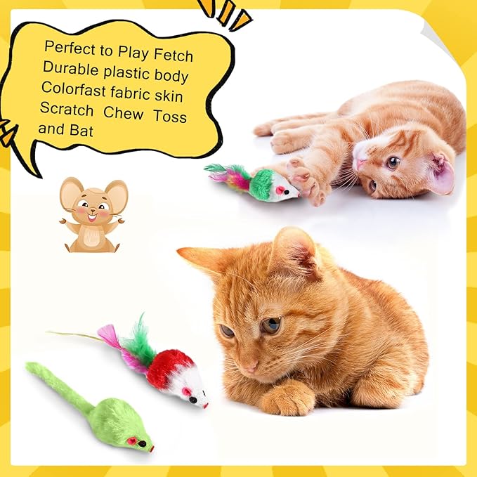 Syhood 120 Pcs Fur Mice Cat Toys Bulk for Indoor Cats Catnip Mouse Toys with Rattle Sound Rattle Mini Mice Pets Kitten Interactive Play Assorted Color