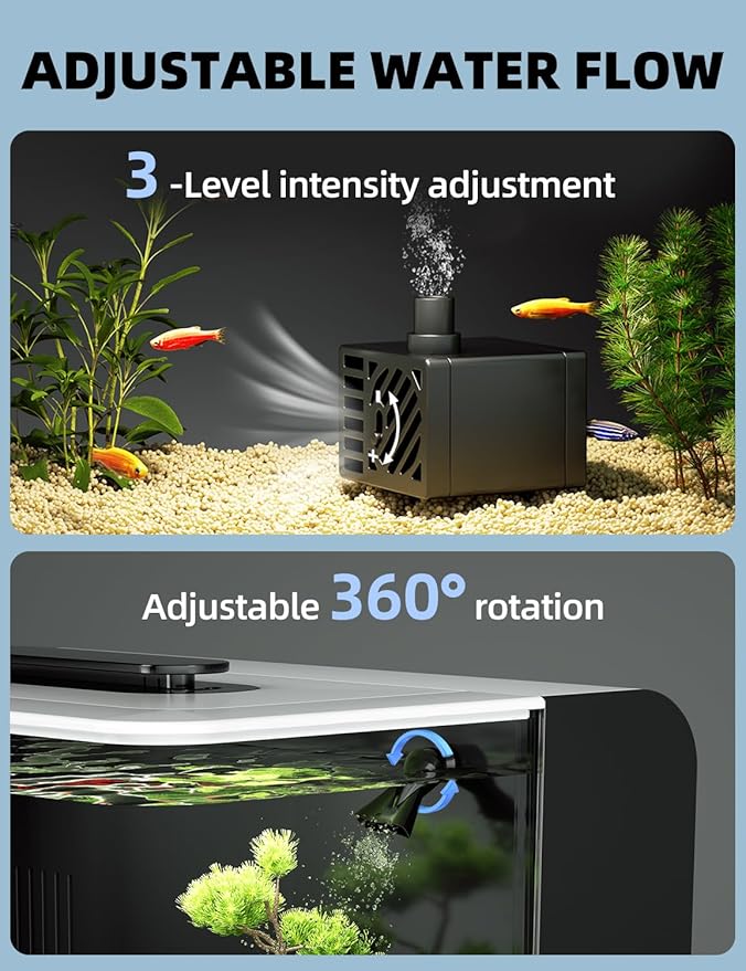2.5 Gallon Fish Tank Small Aquarium Starter Kit with Hidden Filtration, 3 Color Light, Self Cleaning Nano Tank for Betta, Shrimp, Guppy, Angelfish