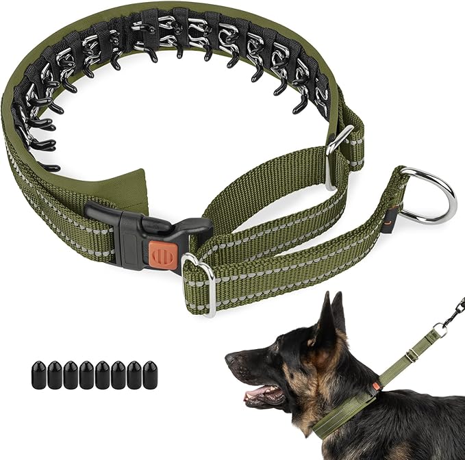Mayerzon Martingale No Pull Collar for Medium Large Dogs German Shepherd Doberman Pitbull, Patented Anti Pull Correction Dog Collar for Safety Walking Training, Reflective, Adjustable(M/L, Army Green)