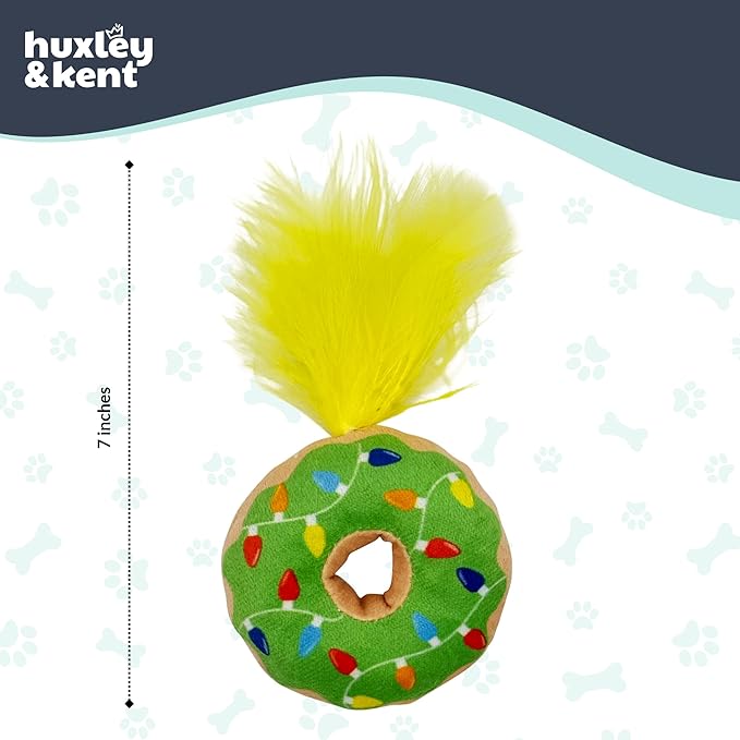 Huxley & Kent Plush Cat Toy - Holiday Interactive Catnip Toy for Cats & Kittens - Soft with Crinkle & Catnip - Fun Indoor Play - Lit Donut