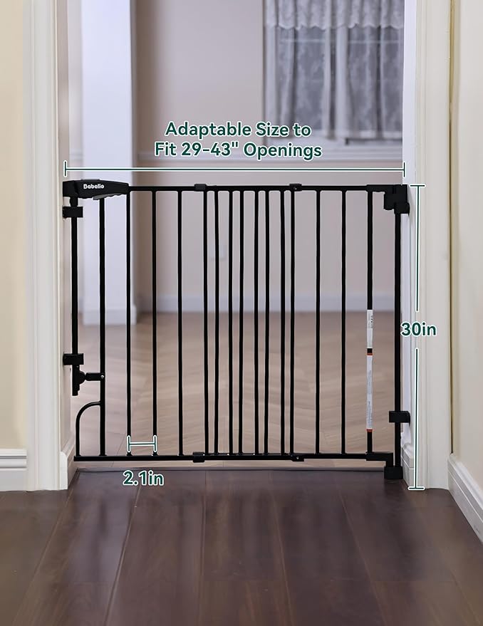 Babelio Removable & No Bottom Bar Baby Gate, 29-43" Hardware Mounted (Drill Needed)| Wide Walk-Thru| Auto-Close Safety Dog/Pet Gate for Stairs & Doorways (Black, 29-43" W, 30" H)