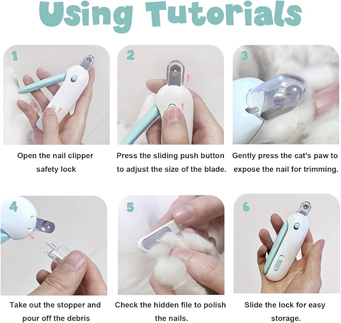 Professional Cat Nail Clipper and Trimmer with 3 Adjustable Safety Levels (1-3.5mm), Kitten Supplies, Puppy Grooming Tools, with Debris Catcher & Hidden Nail File