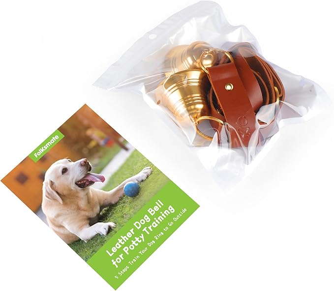 FOLKSMATE Leather Dog Door Bells for Potty Training, Big Brass Puppy Dog Door Bells Extra Loud for Dogs Training, Housebreaking, Door Knob, Dog Bell to Ring to Go Outside Puppy Pet Supplies Leather