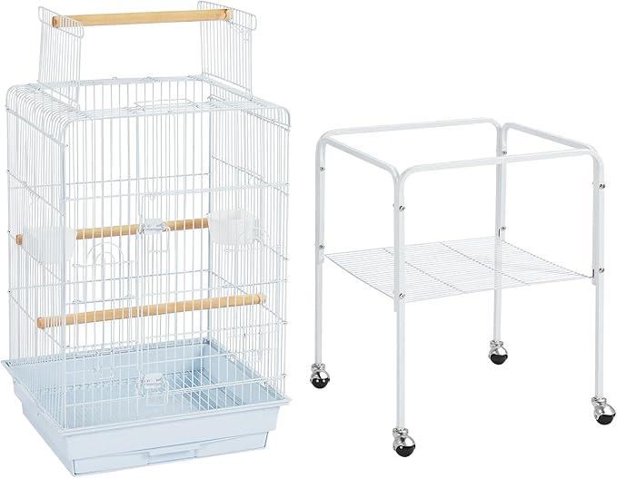 Topeakmart Rolling Bird Cage for Cockatiels Parrots Small Birds Green Cheek Conure Lovebirds, White