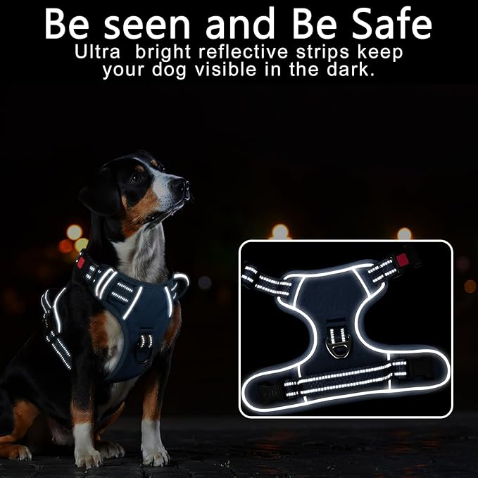 Timos Dog Harness Large Sized, No Pull Pet Harness with Neck Lockable Snap,No Choke Front Clip Dog Reflective Vest,Adjustable Metal Rings 3 Buckles,Easy Control Handle for Large Dogs Royal Blue XL