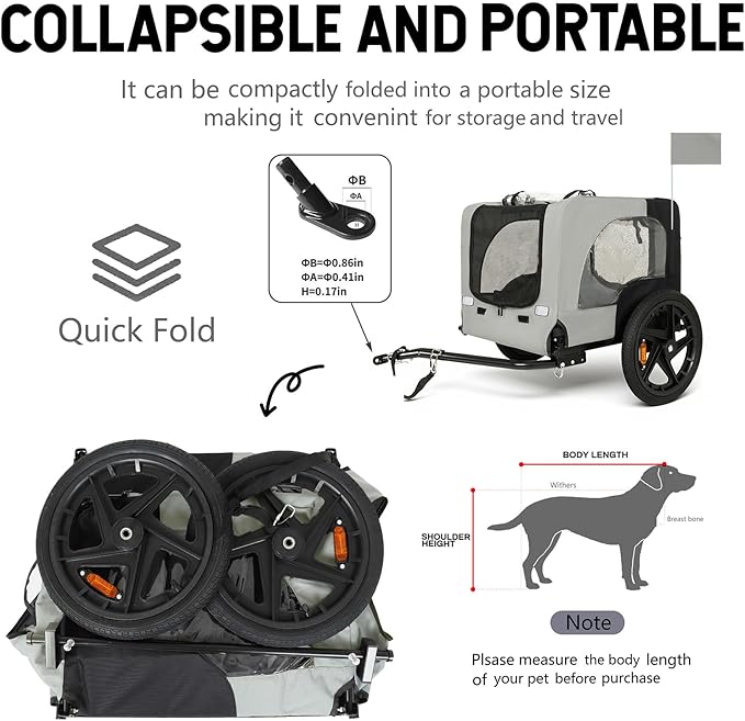 Anwick Dog Bike Trailer, Heavy Duty Dog Trailer for Bicycle, Cart Pet Bike Carrier with 3 Doors, 16" Wheels, Flag, Collapsible to Store, Pet Cart Bicycle Carrier for Small and Medium Pets