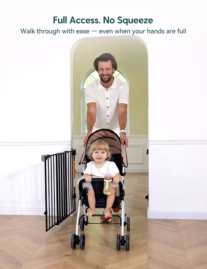 Babelio Baby Gate for Stairs, Kitchen & Doorways, No Bottom Bar| Easy Installation| One-Handed Operation| Auto-Close| Hardware Mount (Drill Needed) Safety Dog Gate (Black - B17, 29-49" W, 28" H)