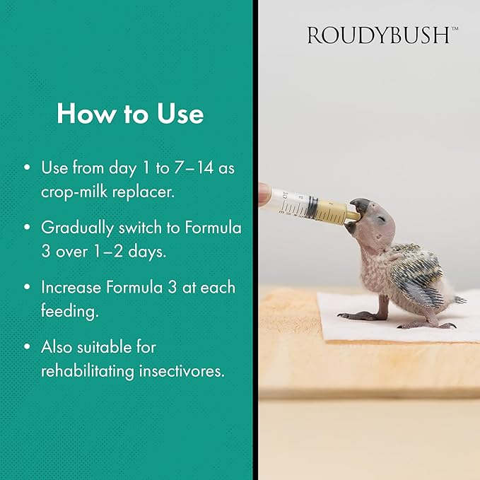 RoudyBush Squab Diet Dove & Pigeon Feed - Baby Bird Food for Columbiformes - Crop Milk Replacement Dove & Pigeon Food Mix - Chick Enrichment for Birds 7-14 Days (1lb)