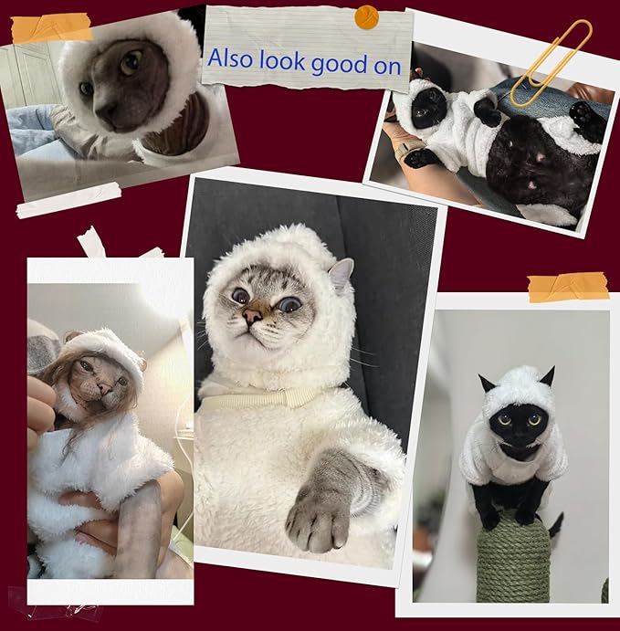 Warm Fleece Lined Winter Clothing for Sphynx & Devon Rex Cats | Soft Faux Lamb Wool | Cozy and Comfortable (Sheep Costume,XS About 1kg/2.2pounds)