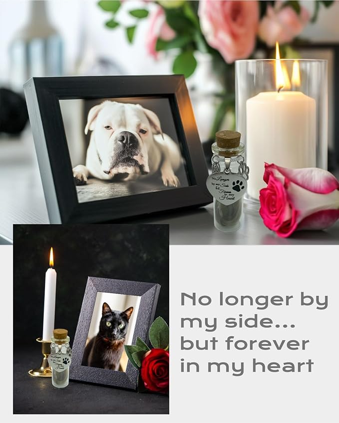 Pet Memorial Hair Keepsake Sympathy Gift for Loss of Dog or Cat, Pet Passing Away Funerary & Bereavement Remembrance Fur Glass Bottle with Heart Shape Ornaments