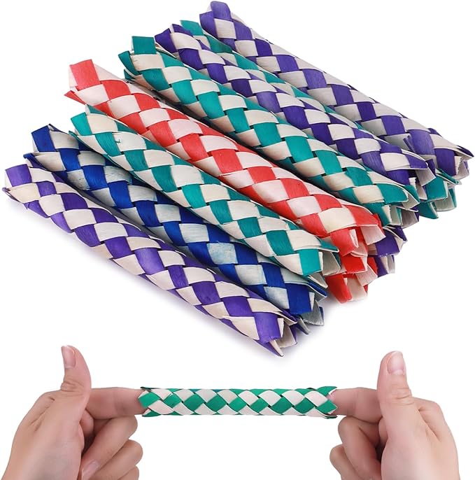 24 Pieces Chinese Finger Trap Pet Bird Chew Toy Classic Bamboo Finger Trap Birds Foraging Toy Adult Birthday Party Favors Goodie Bag Stuffers