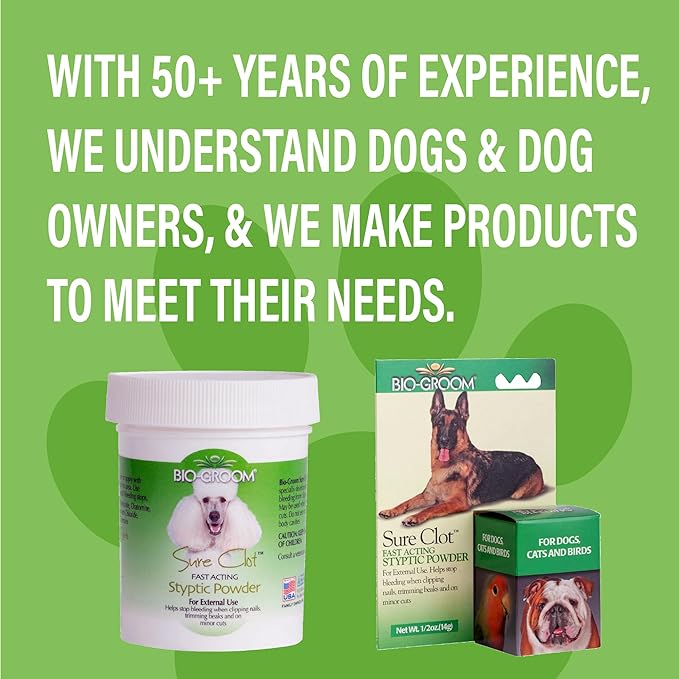 Bio-groom Sure Clot Styptic Powder for Dogs - Stops Bleeding Nails, Fast Acting, Dog Grooming Supplies, Cruelty-Free, Made in USA, First Aid for Dogs - 1.5 oz 2-Pack