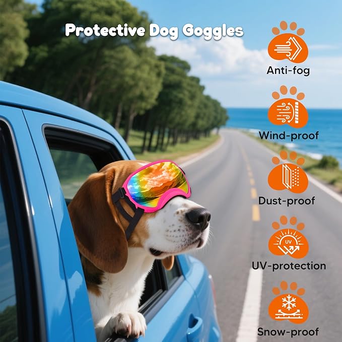 Dog Goggles,UV Protection Dog Sunglasses for Medium-Large Breed,Dogs Eye Protection with Adjustable Strap (Pink)