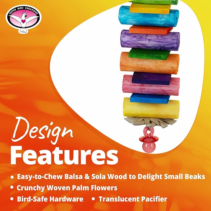 Super Bird Creations SB1199 Sola Balsa Stack Bird Toy - Bird Enrichment Toys, Wooden Bird Toys for Small/Medium Bird Size, Ideal for Parakeets and Cockatiel, Natural Bird Toys for Cage Play