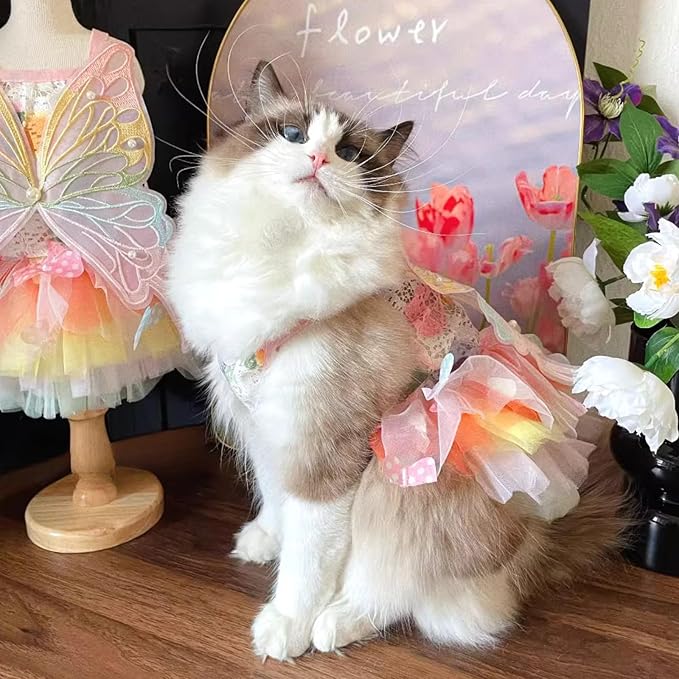 Cat/Small Dog Pretty Fairy Costume Clothing - Cute Dress Outfit for Spring Halloween Christmas Girl Party (2XL)