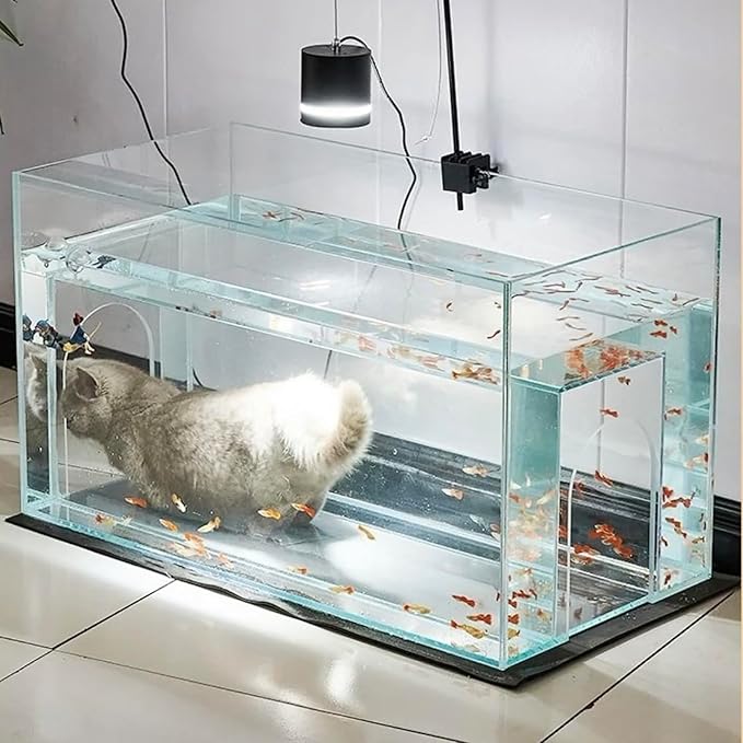 20 Gallon Cat Bed Aquarium Fish Tank - Immersive Viewing Glass Cat Cave, Cat Entertainment Equipment with Tunnel for Indoor Cats, Turtle & Betta（31.5x15.7x17.7in） B 31.5x15.7x17.7in