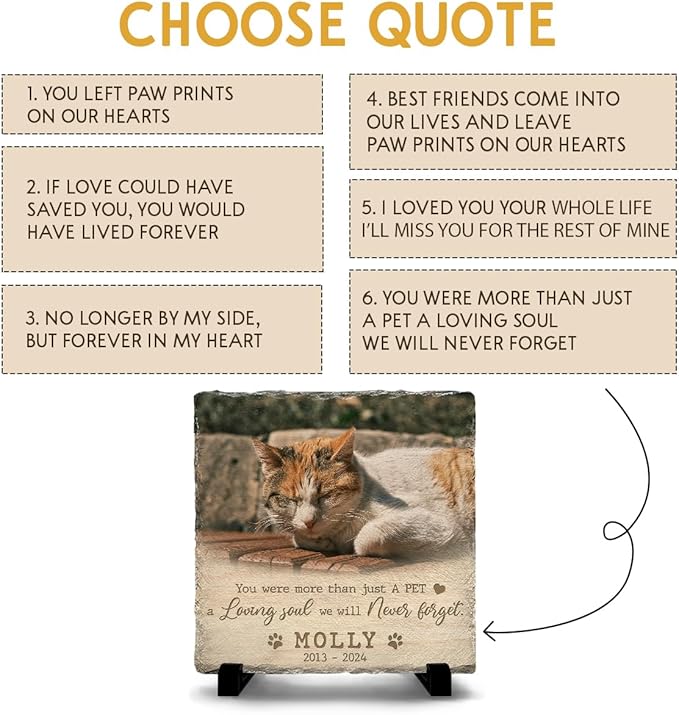 Custom Memorial Stones for Cats - Bereavement Gifts for Loss of Pet - Customizable Square Headstones for Cat - Ideal for Garden Marker & House Decor