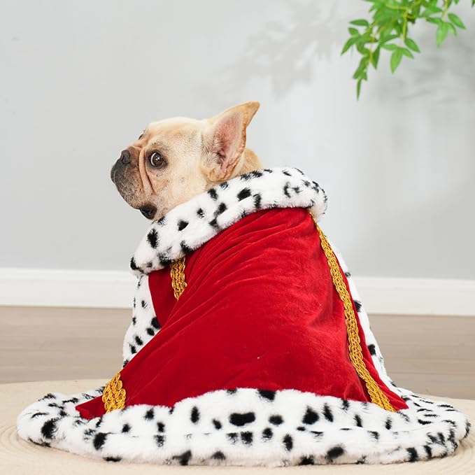 Lovelyshop pet Serial Lux Fur Red Cat Dog Cloak for Halloween Costumes, King Queen Prince and Princess Cosplay-M/Oversize