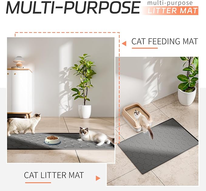 Extra Large Silicone Cat Litter Mat, Waterproof/Urineproof, Litter Recycling, Easy to Clean, Soft on Kitty Paws (28"X40"-Dark Grey)