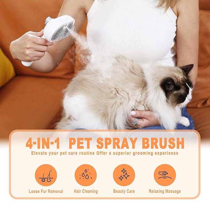 Cat Steam Brush for Cats & Dogs,3-in-1 Self Cleaning Pet Grooming Brush with One-Click Hair Release Button, Anti-Static Deshedding & Detangling Cat Hair Brush, Stainless Steel Bristles,Long/Short Hair