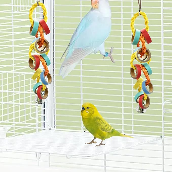 4 Packs Small Parrot Chewing Toys Bagel Chew Rings Shredding Bird Toy for Cockatiel Conures Parakeet Budgies Love Birds Canary Cage Hanging Accessies