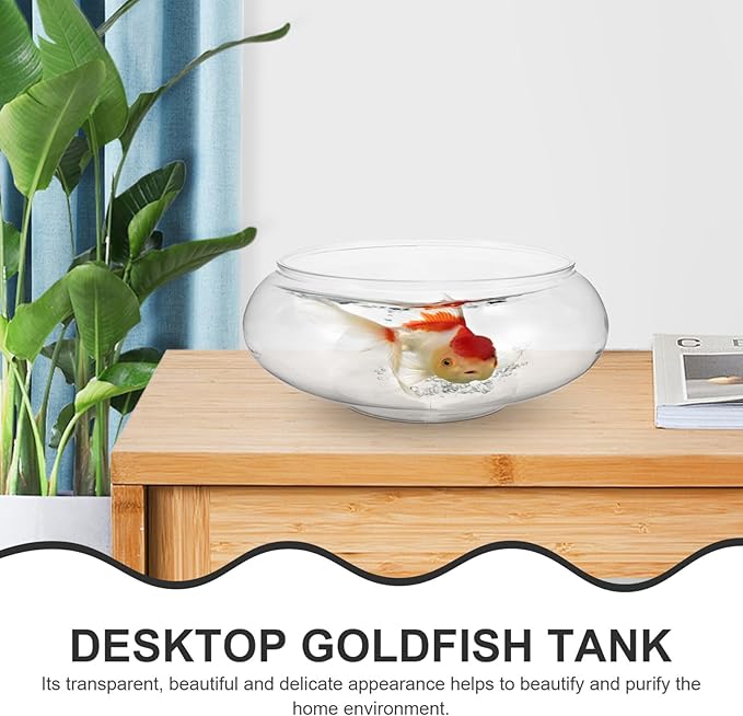 Kisangel Transparent Landscape Fish Tank 9.53 Inch Shallow Aquarium Clear Plastic Desktop Fish Bowl for Goldfish Turtles Home Office Decor