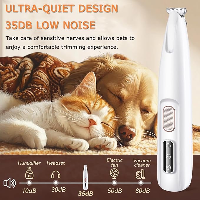 2PCs Dog Paw Trimmer with LED Light,35dB Low Noise Precision Pet Paw Trimmer for Dogs Cats Grooming Clippers,Safety Electric Paw Hair Trimmer for Paws,Ears,Rump,Face,Eyes,Dog
