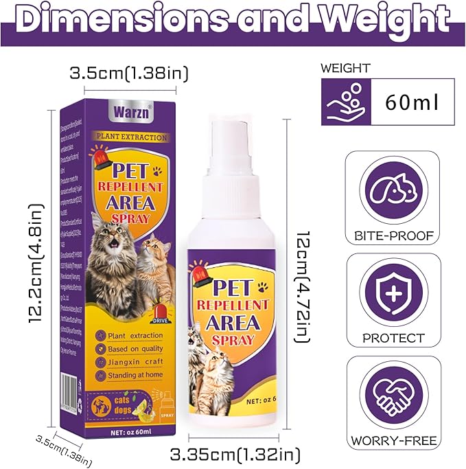 Natural Cat Restricted Area Spraying, Pet Training Spray for Cats and Dogs – Stops Chewing, Licking & Peeing – Teaches Pets Where Not to Go – Safe Indoor & Outdoor Use