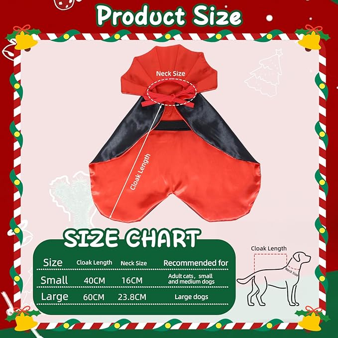 ROSAUI Halloween Pet Vampire Cape – 19.69″ Adjustable Red & Black Costume for Medium Dogs (Beagle, Shiba Inu, French Bulldog) Spooky Outfit with Stand-Up Collar (M Size)