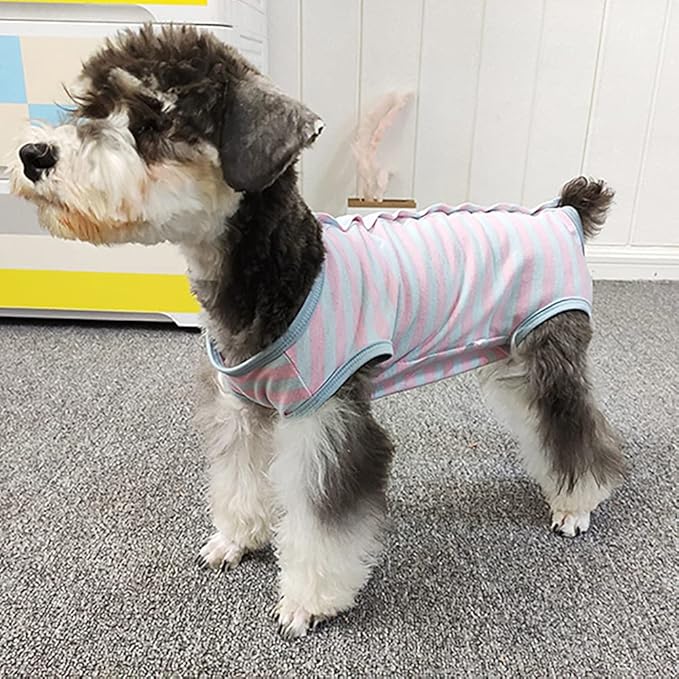 Dog’s Recovery Suit Post Surgery Shirt for Puppy, Wound Protective Clothes for Little Animals(Pink Blue Stripe-XL)