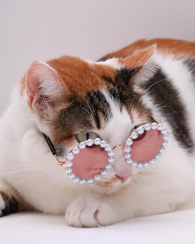 KUDES Cute Dog Sunglasses Pearl Cat Sunglasses Small Medium Breed Girl Holiday Party Pet Costume Accessories (Pink, Medium)