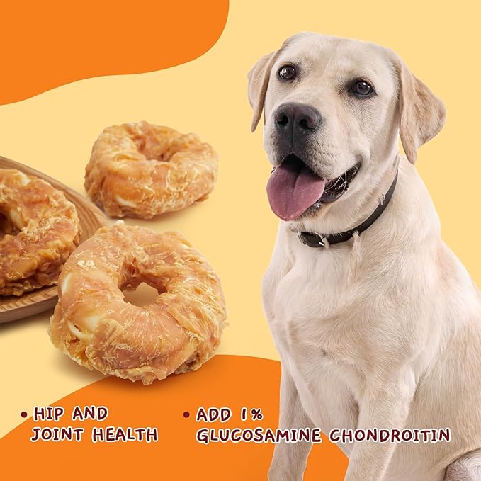Jungle Calling Dog Treats Long Lasting, Rawhide Chews for Dogs, Chicken Wrapped Rawhide Donuts, Chewy Snacks for Medium Large Dogs (Pack of 2)