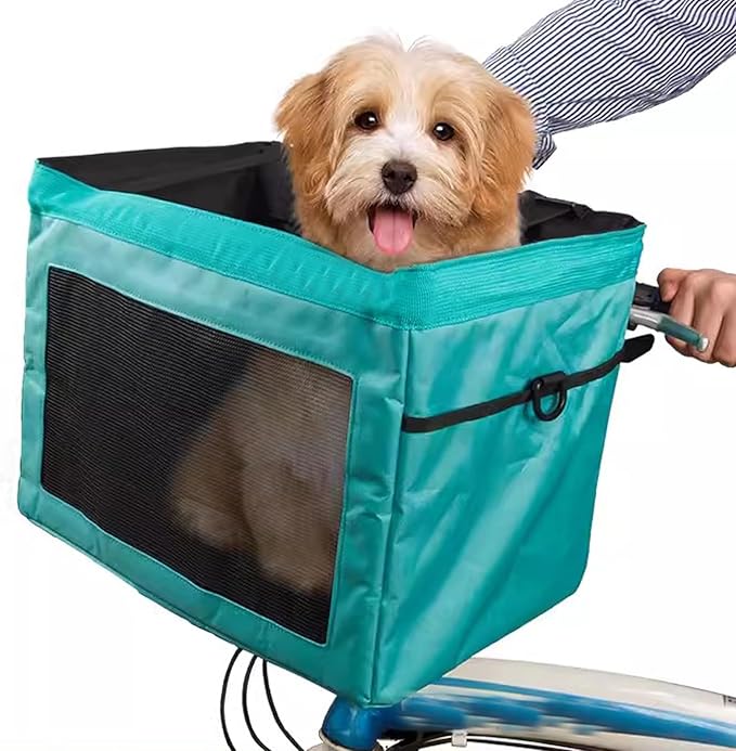 Bicycle Front Basket, Dog Car Seat with Safety Rope, Folding Detachable Quick Release Easy Install, for Pet, Shopping, Commuter, Camping and Outdoor(Color:Green)
