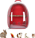 Transparent Parrot Backpack,12 Holes Ventilate Space Capsule Carrier,Stick Wooden Standing Perch,Portable Double Shoulder Outdoor Pet Backpack Carrier for Birds and Pets (Red,with Stick)