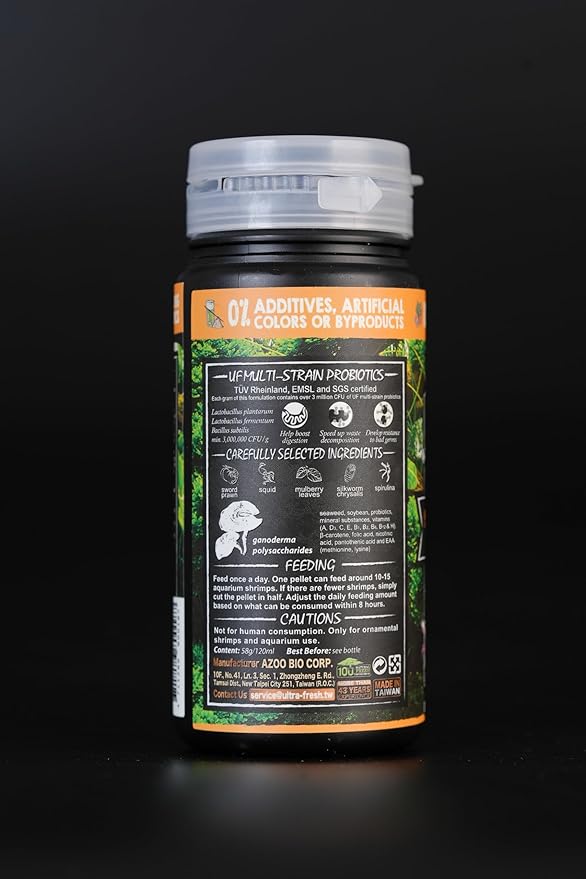 Ultra Fresh Shrimp Food, High Protein, Rich in Vitamins for Crystal, Caridina and Small Tropical Shrimp 2.04oz