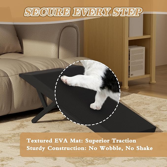 Dog Ramp for Couch - 4-Level Adjustable (8.6"-20.9") & Wider Foldable Pet Ramp for Small Dogs, Non-Slip EVA Mat with Glow Strips, Solid Birchwood Supports 200Lbs