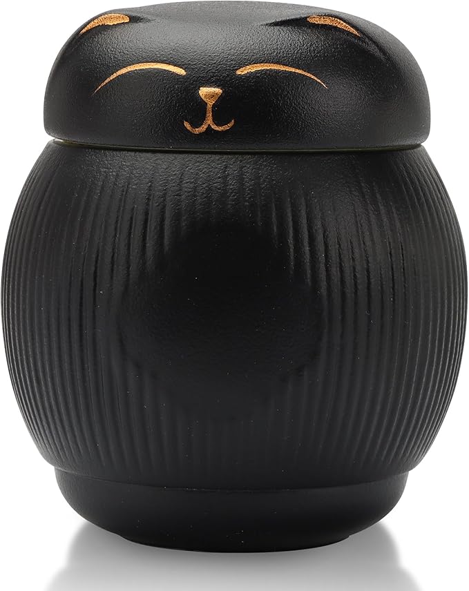 Ceramic Cat Urn for Ashes - Pet Memorial Box with Secure Lid, Funerary Urns Cremation Keepsake for Cats (15 lbs)（Black）